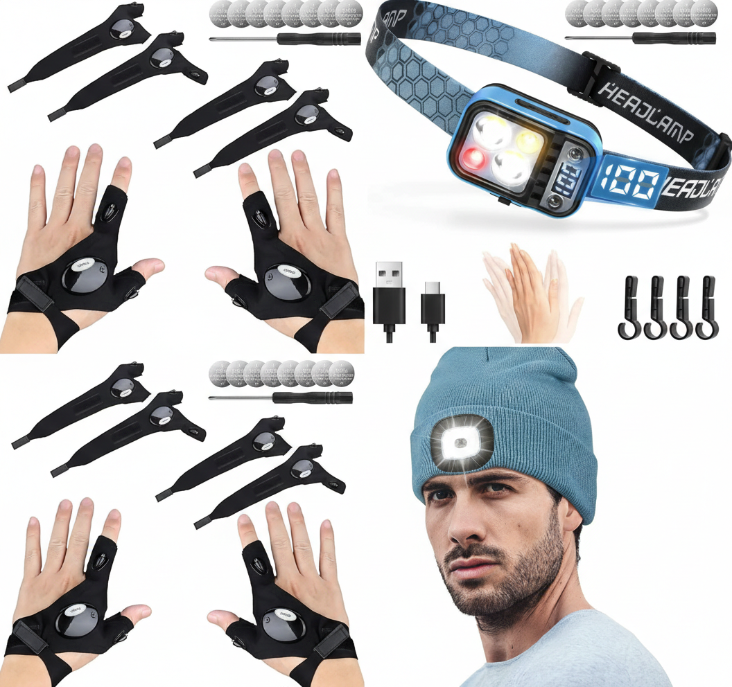 LED flashlight gloves, Headlamp for any night adventure