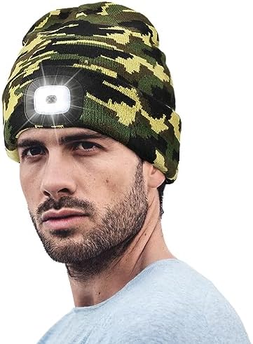 Unisex LED Beanie,USB Rechargeable Winter Flashlight,Christmas Beanie with a Light for Men Blue