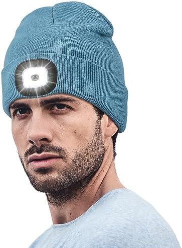 Unisex LED Beanie,USB Rechargeable Winter Flashlight,Christmas Beanie with a Light for Men Blue