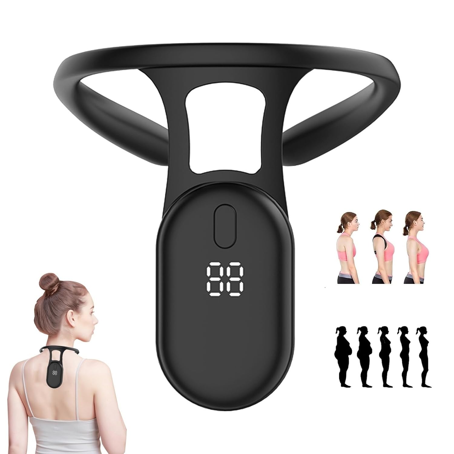 2023 New Smart Back Support, Smart Corrector for Hunchback, Correcting Hunchback, Posture Correcting, Back Posture Monitoring Improving the Hunchback Posture Corrector Vibrating (A-Black)