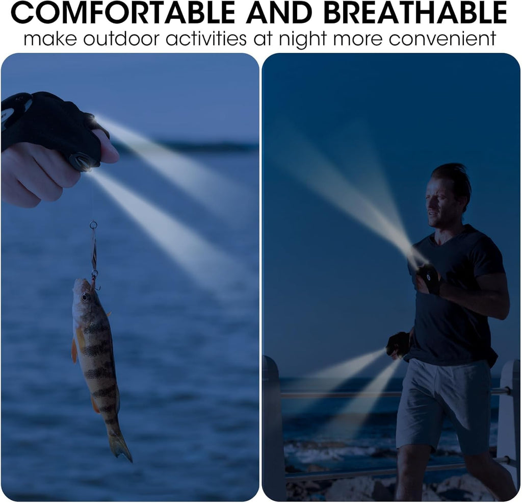 Flashlight Gloves for Men, 4 PCS (2 Pairs) LED Gloves, with Finger Flashlights for Fishing, Repairing and Camping, Ideal Gifts for Men, Dads and Boyfriends on Valentines Day and Birthdays