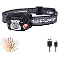 DARKDAWN Rechargeable LED Headlamp with 5 Modes – USB-C, Motion Sensor, Digital Power Display, Adjustable Up/Down, Ideal for Camping and Car Repairs (1 Pack)
