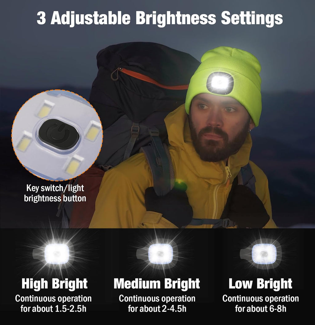 Unisex LED Beanie,USB Rechargeable Winter Flashlight,Christmas Beanie with a Light for Men Blue