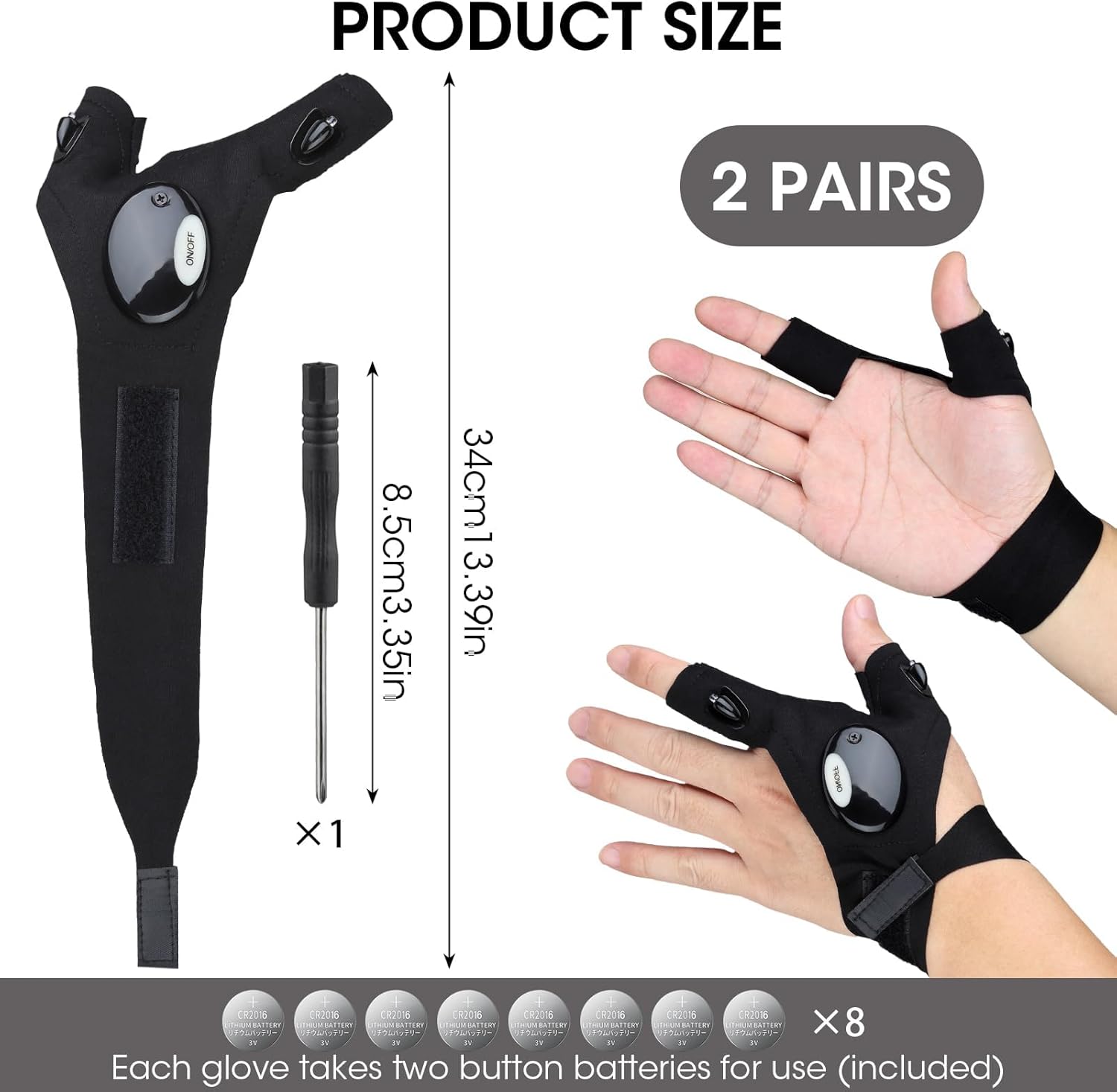 Flashlight Gloves for Men, 4 PCS (2 Pairs) LED Gloves, with Finger Flashlights for Fishing, Repairing and Camping, Ideal Gifts for Men, Dads and Boyfriends on Valentines Day and Birthdays