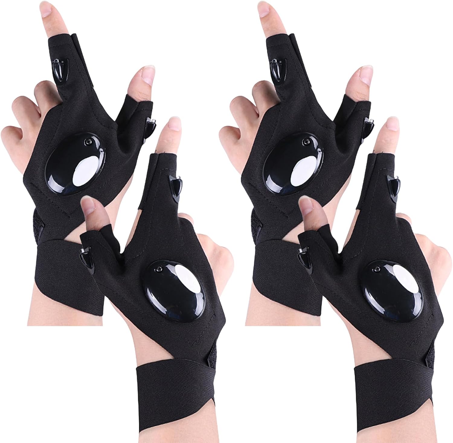 Flashlight Gloves for Men, 4 PCS (2 Pairs) LED Gloves, with Finger Flashlights for Fishing, Repairing and Camping, Ideal Gifts for Men, Dads and Boyfriends on Valentines Day and Birthdays