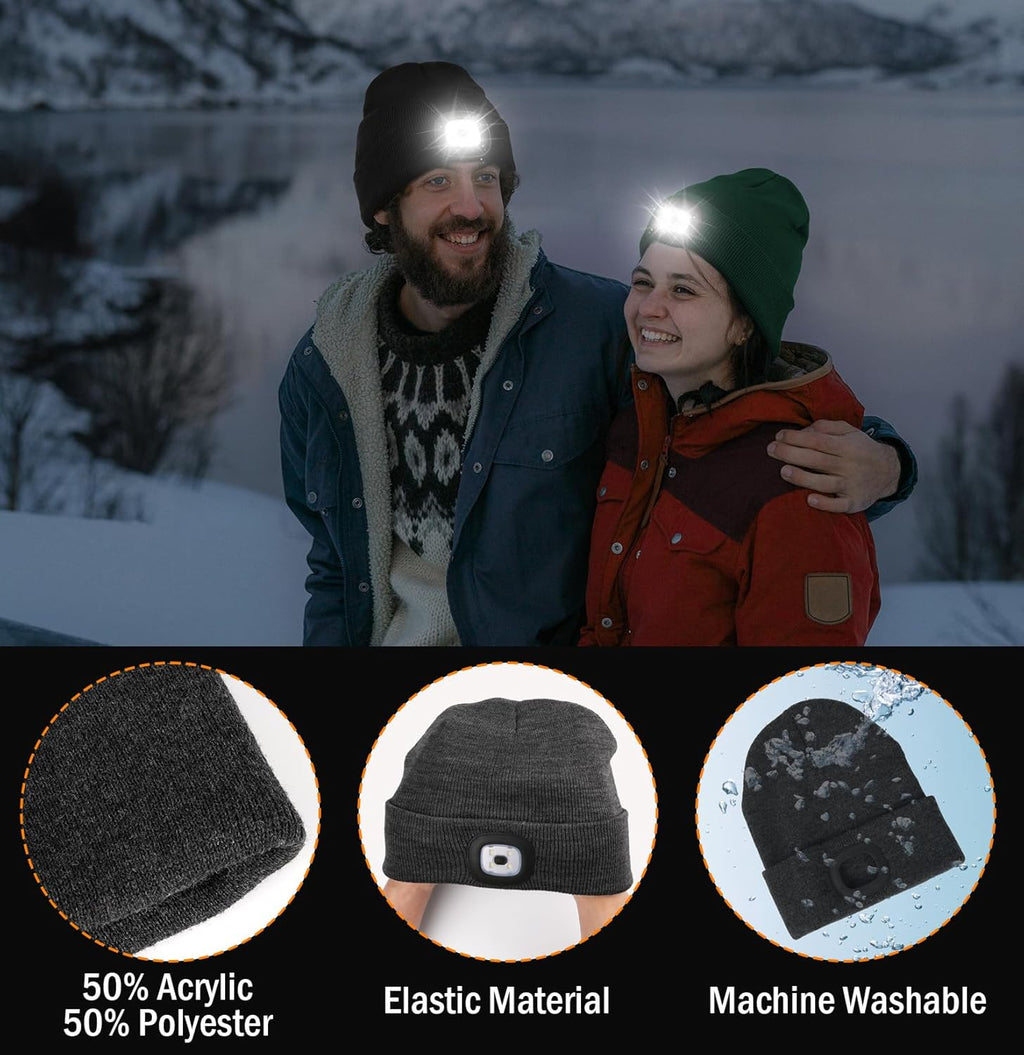 Unisex LED Beanie,USB Rechargeable Winter Flashlight,Christmas Beanie with a Light for Men Blue