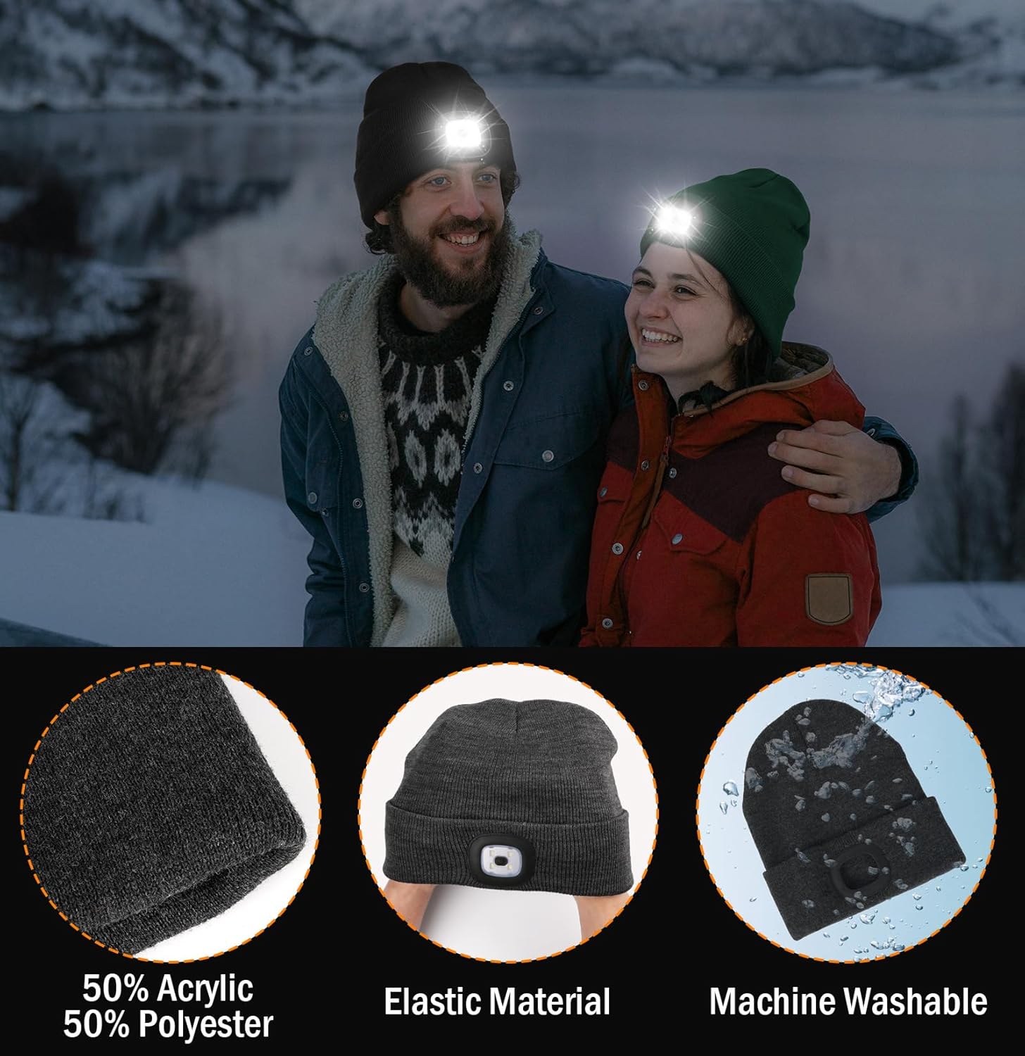 Unisex LED Beanie,USB Rechargeable Winter Flashlight,Christmas Beanie with a Light for Men Blue