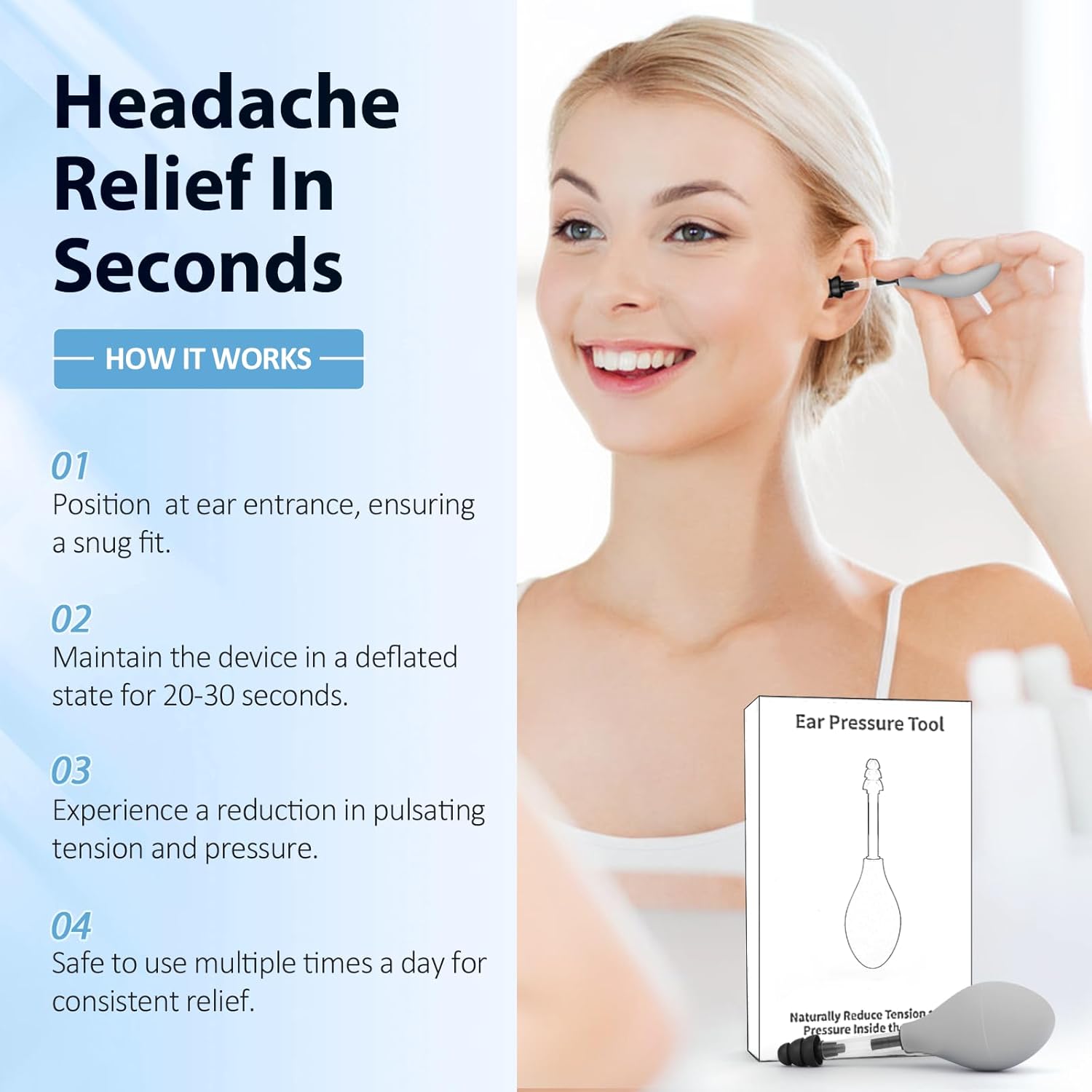 Natural Ear Pressure Relief Device — Instant, Lasting Relief for Ear Pain, Migraine and Headaches via Targeted Inner Stimulation