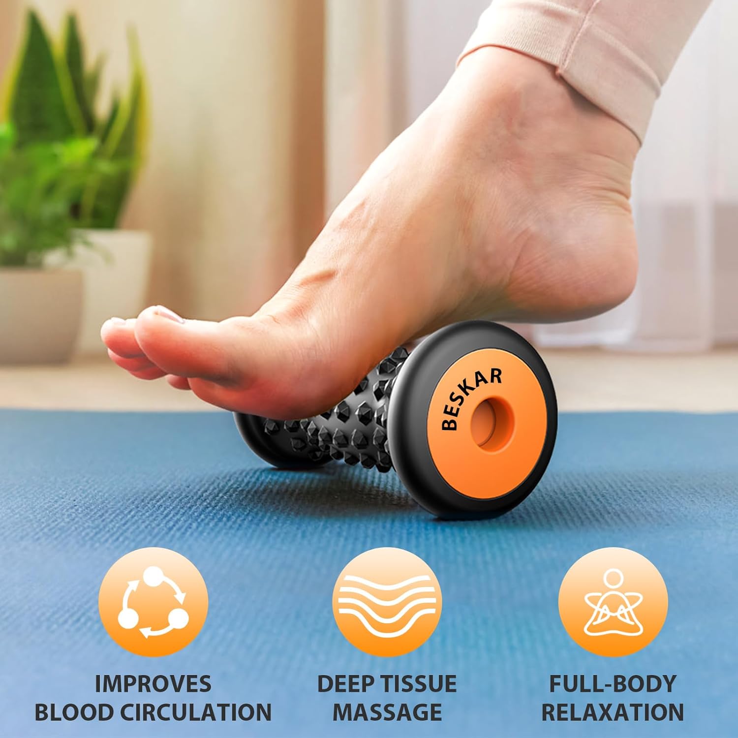 BESKAR Foot Massager for Plantar Fasciitis Relief, Deep Tissue Muscle Massager Roller, Foot Arch Pain, Heel Spur, Stress Relief, Neuropathy, Reflexology Tool (Black)