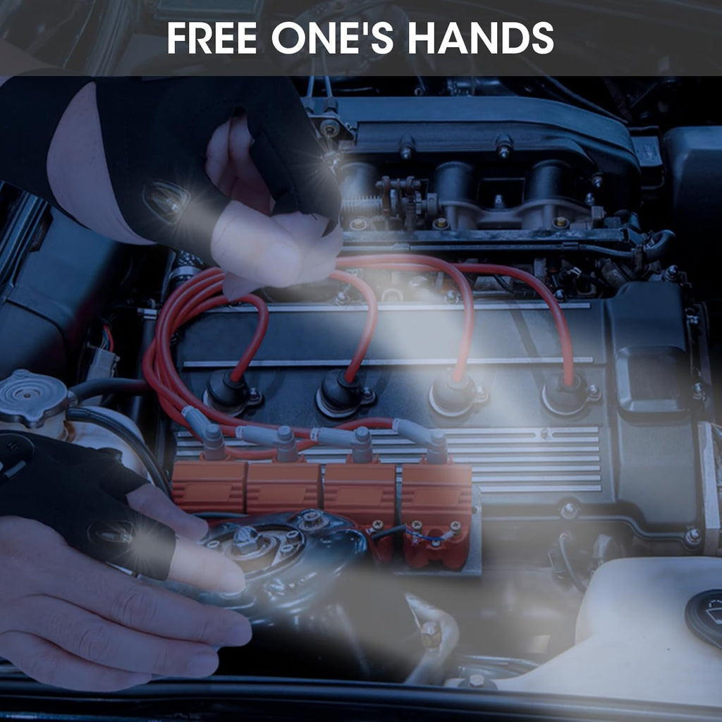 Flashlight Gloves for Men, 4 PCS (2 Pairs) LED Gloves, with Finger Flashlights for Fishing, Repairing and Camping, Ideal Gifts for Men, Dads and Boyfriends on Valentines Day and Birthdays