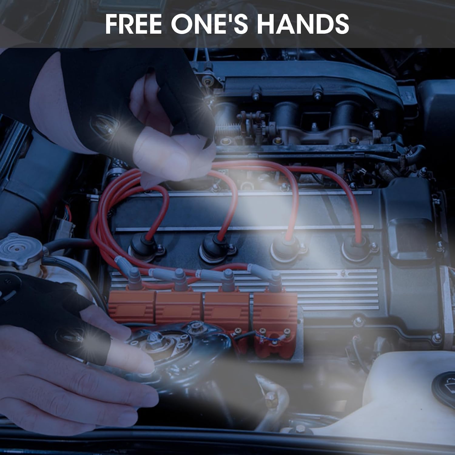 Flashlight Gloves for Men, 4 PCS (2 Pairs) LED Gloves, with Finger Flashlights for Fishing, Repairing and Camping, Ideal Gifts for Men, Dads and Boyfriends on Valentines Day and Birthdays