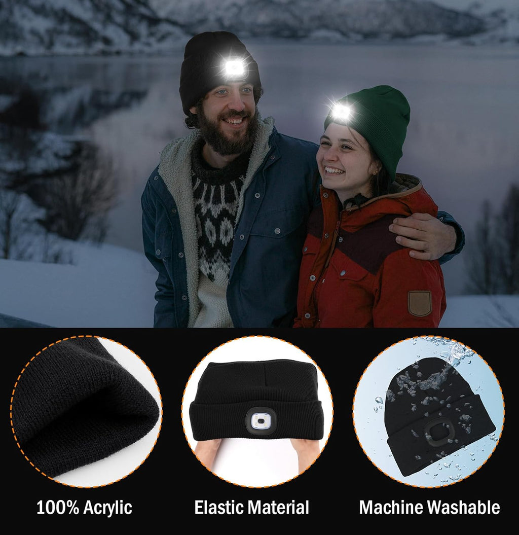 Unisex LED Beanie,USB Rechargeable Winter Flashlight,Christmas Beanie with a Light for Men Blue