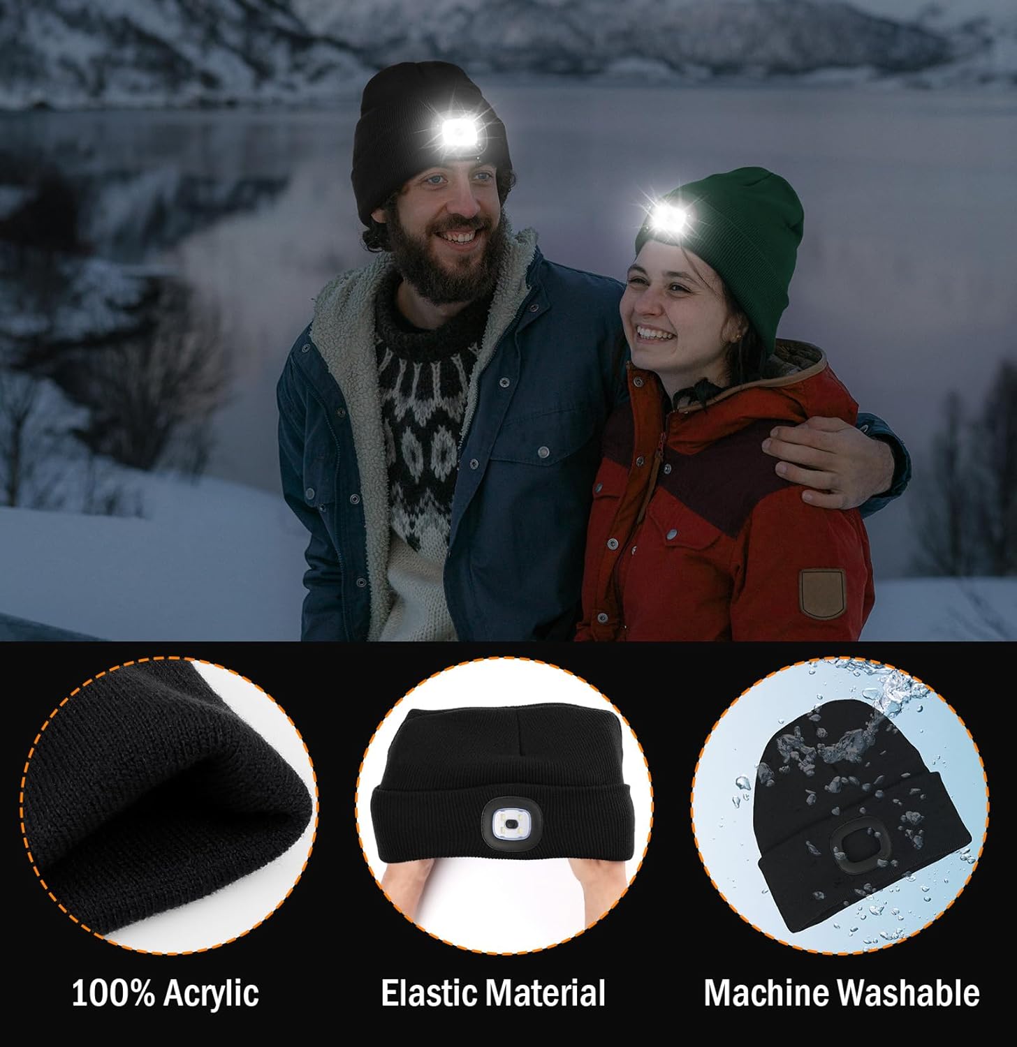 Unisex LED Beanie,USB Rechargeable Winter Flashlight,Christmas Beanie with a Light for Men Blue