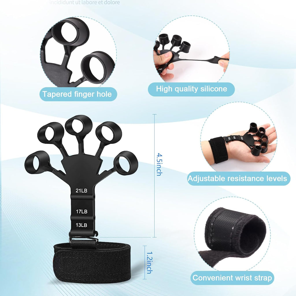 5-Piece Grip Strength Trainer Kit: Hand Gripper, Forearm & Finger Exercisers, Stress Relief Ball, and Forearm Workout Ring for Muscle Building and Injury Recovery