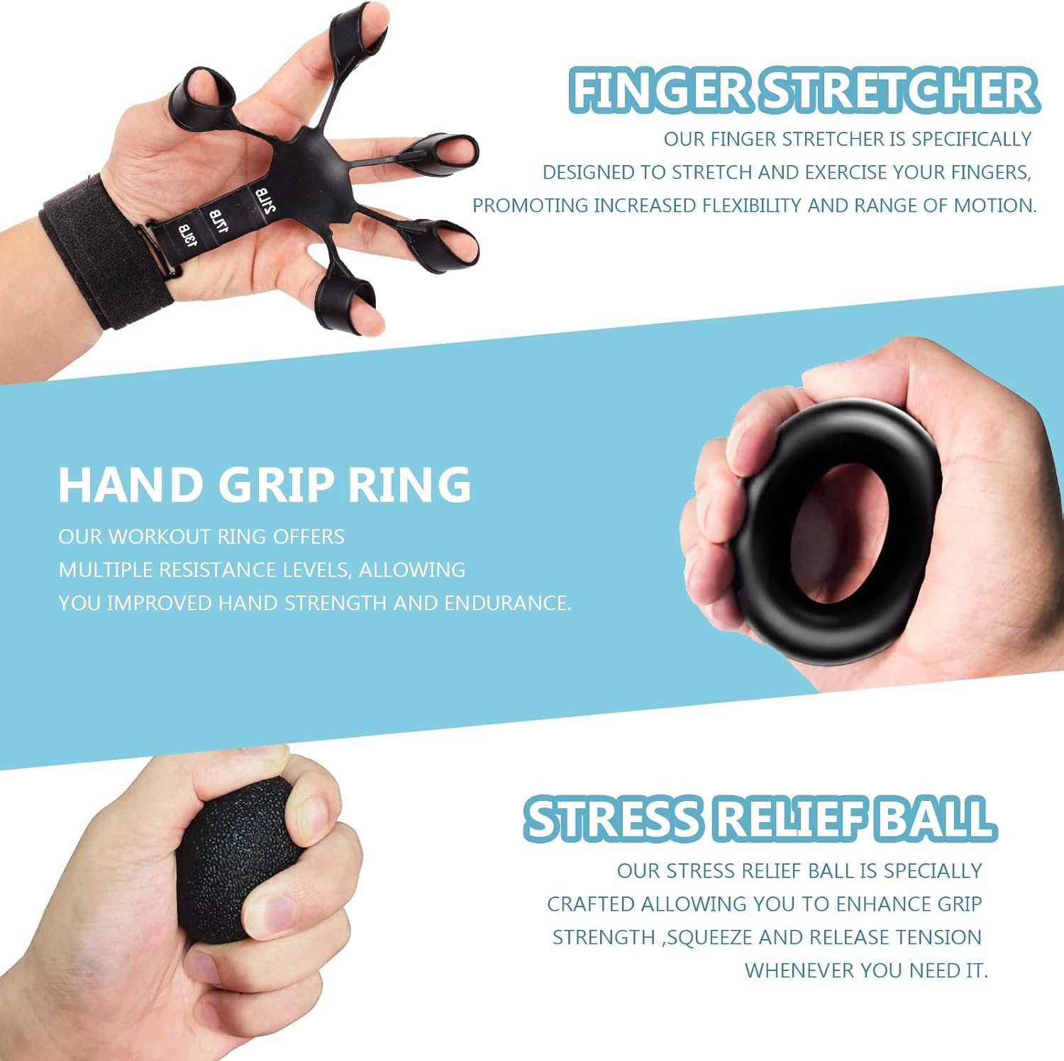 5-Piece Grip Strength Trainer Kit: Hand Gripper, Forearm & Finger Exercisers, Stress Relief Ball, and Forearm Workout Ring for Muscle Building and Injury Recovery