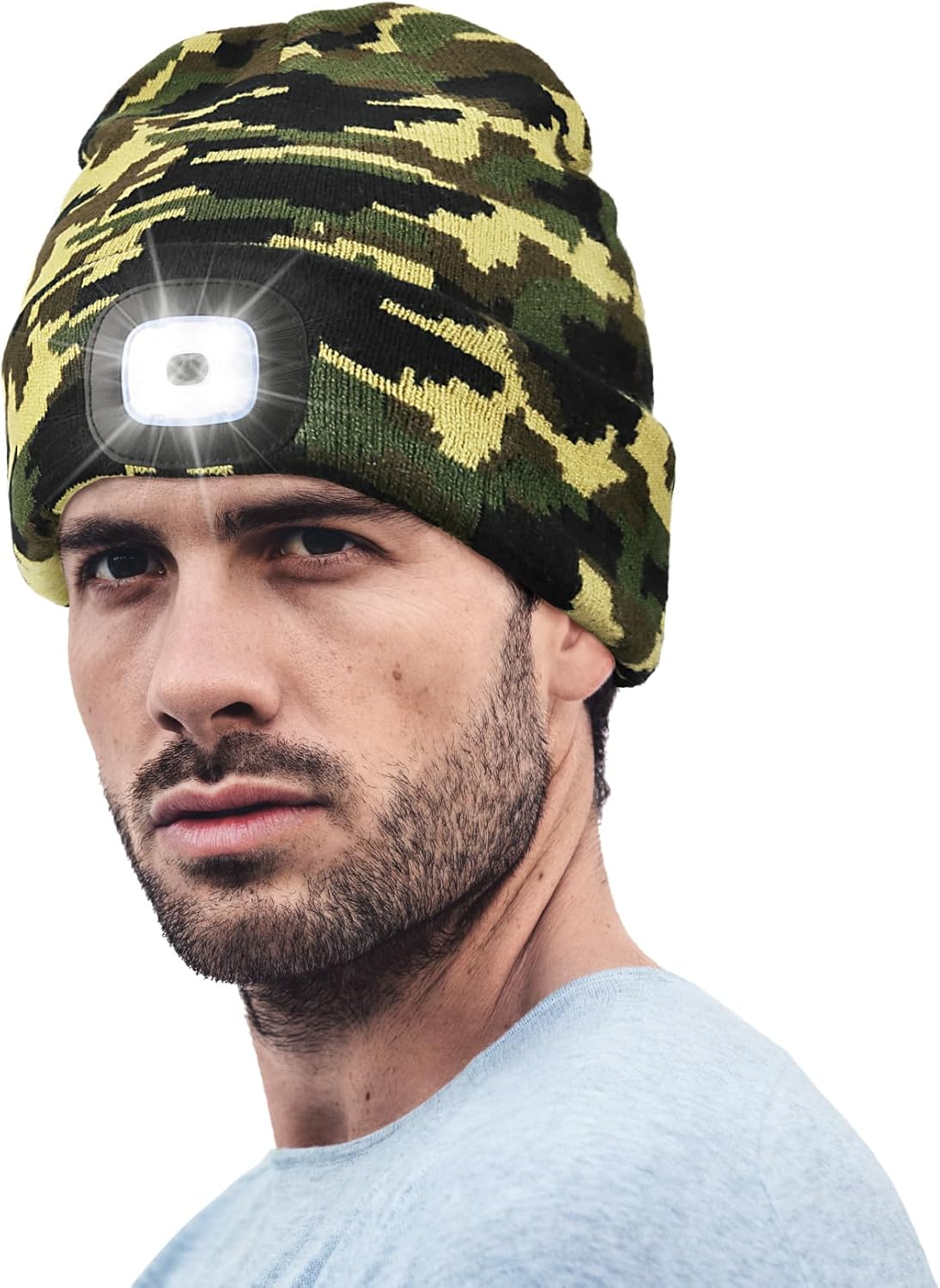 Unisex LED Beanie,USB Rechargeable Winter Flashlight,Christmas Beanie with a Light for Men Blue