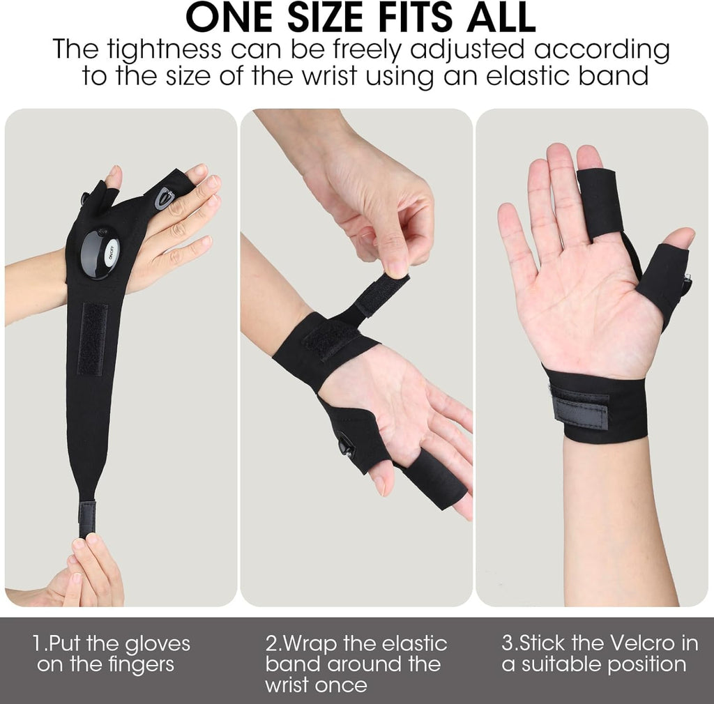 Flashlight Gloves for Men, 4 PCS (2 Pairs) LED Gloves, with Finger Flashlights for Fishing, Repairing and Camping, Ideal Gifts for Men, Dads and Boyfriends on Valentines Day and Birthdays