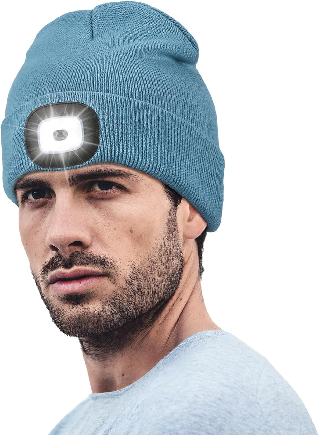 Unisex LED Beanie,USB Rechargeable Winter Flashlight,Christmas Beanie with a Light for Men Blue