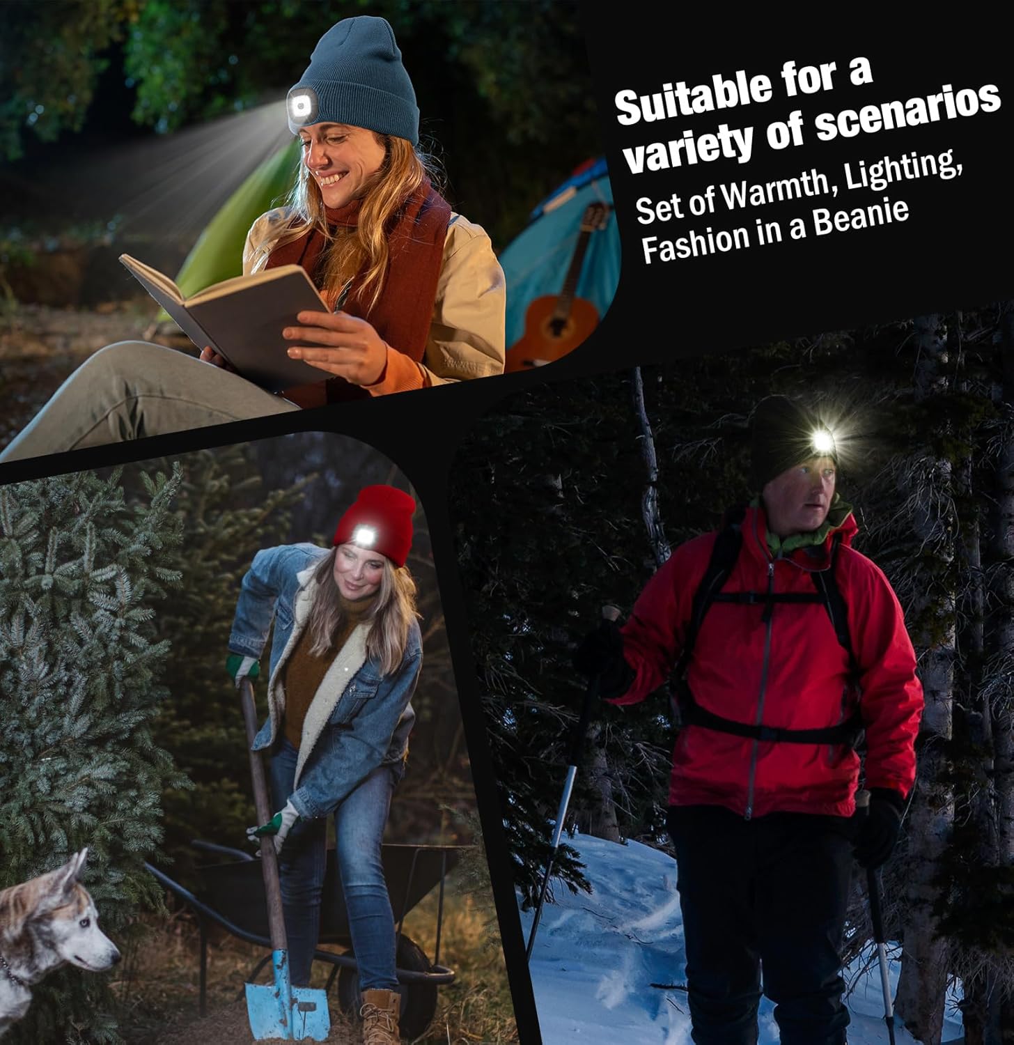 Unisex LED Beanie,USB Rechargeable Winter Flashlight,Christmas Beanie with a Light for Men Blue