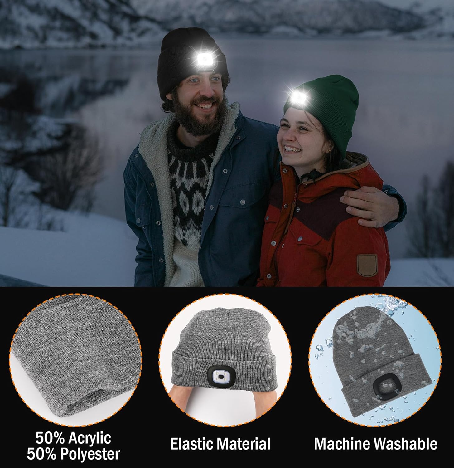 Unisex LED Beanie,USB Rechargeable Winter Flashlight,Christmas Beanie with a Light for Men Blue